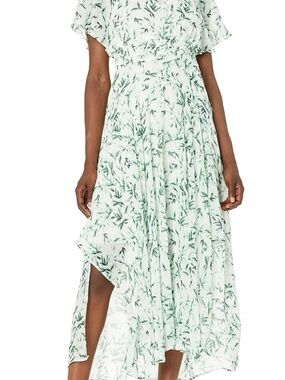 Just...Taylor White and Green Leaf-Print High-Low Midi Dress
